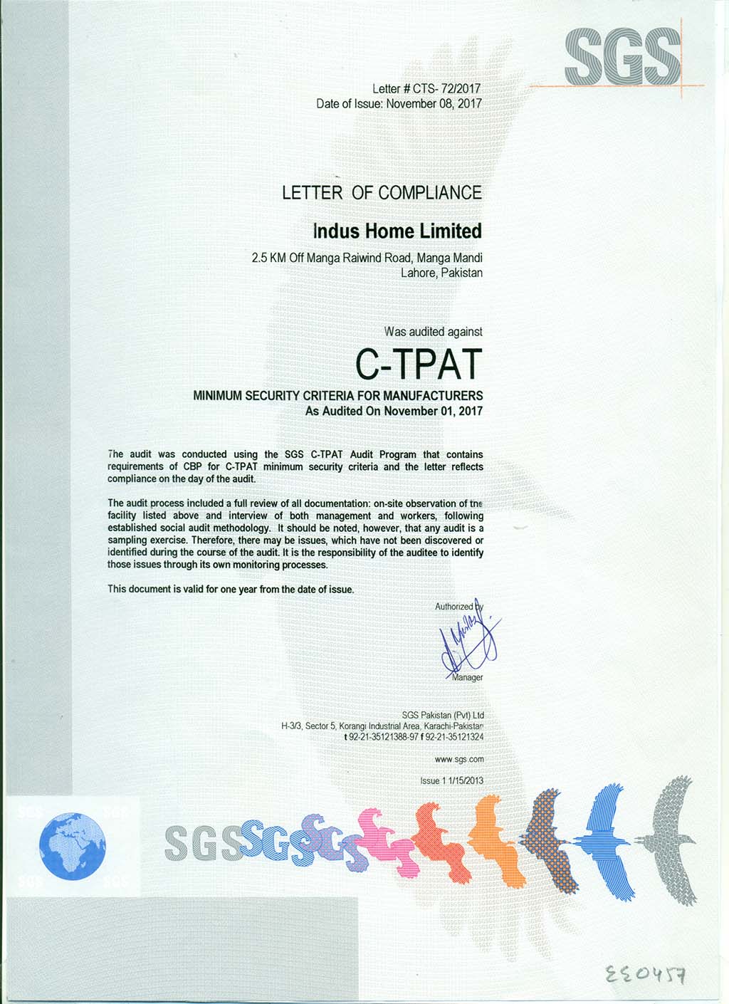 Certifications INDUS HOME LTD